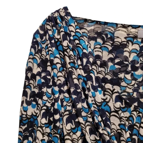 Classiques Entier Vintage Y2K Blue Black White Gathers Stretch Silk Top Blouse S - Picture 16 of 16